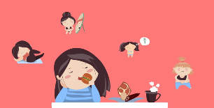 cartoon girl eat, exercise, lose weight